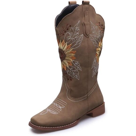 New With Tags Shoes - NEW Women's Sunflower Cowgirl Boots, Square Toe Western Embroidery Mid Calf
